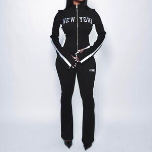 Black Women's Jacket and Pant Set with Detachable Sleeves